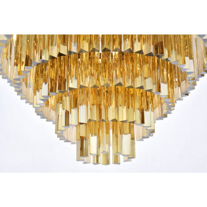 Elegant Lighting Sydney 17 Light 32" Wide Flush Mount Drum Ceiling Fixture with Golden Teak Royal Cut Crystals