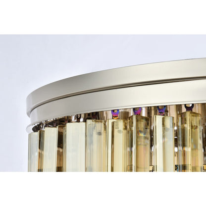 Elegant Lighting Sydney 17 Light 32" Wide Flush Mount Drum Ceiling Fixture with Golden Teak Royal Cut Crystals