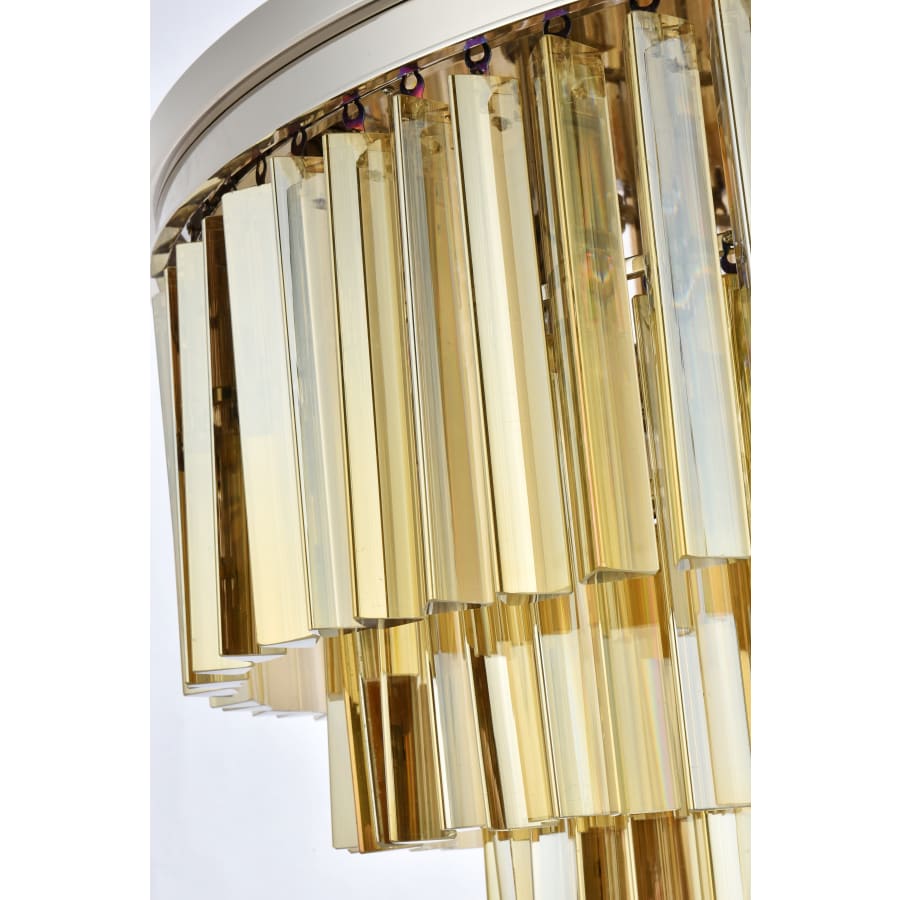Elegant Lighting Sydney 17 Light 32" Wide Flush Mount Drum Ceiling Fixture with Golden Teak Royal Cut Crystals