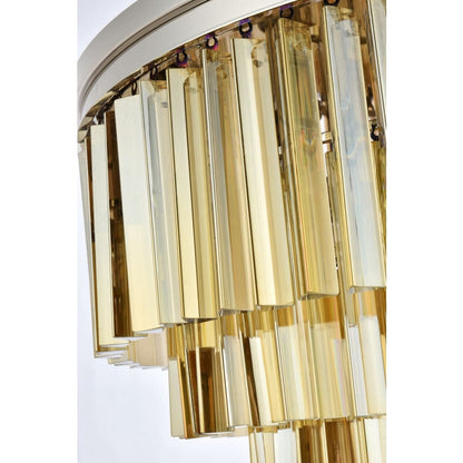 Elegant Lighting Sydney 17 Light 32" Wide Flush Mount Drum Ceiling Fixture with Golden Teak Royal Cut Crystals