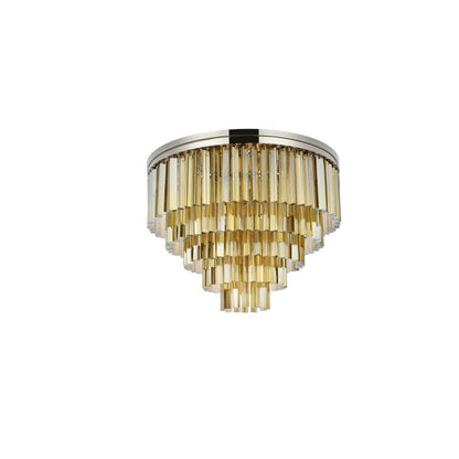 Elegant Lighting Sydney 17 Light 32" Wide Flush Mount Drum Ceiling Fixture with Golden Teak Royal Cut Crystals