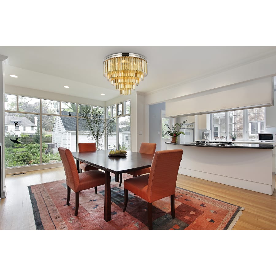 Elegant Lighting Sydney 17 Light 32" Wide Flush Mount Drum Ceiling Fixture with Golden Teak Royal Cut Crystals
