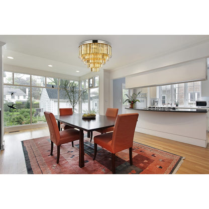 Elegant Lighting Sydney 17 Light 32" Wide Flush Mount Drum Ceiling Fixture with Golden Teak Royal Cut Crystals