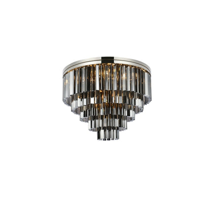 Elegant Lighting Sydney 17 Light 32" Wide Flush Mount Drum Ceiling Fixture with Silver Shade Royal Cut Crystals