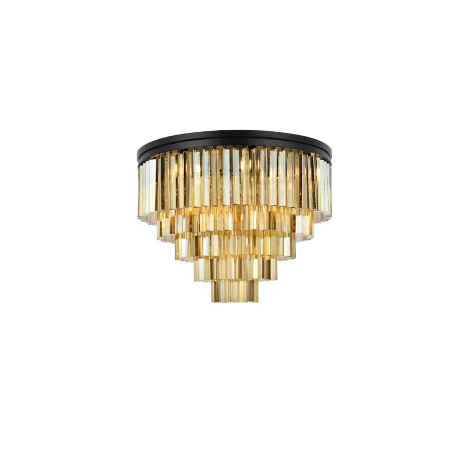 Elegant Lighting Sydney 17 Light 32" Wide Flush Mount Drum Ceiling Fixture with Golden Teak Royal Cut Crystals
