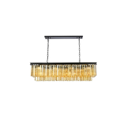 Elegant Lighting Sydney 12 Light 50" Wide Crystal Linear Chandelier with Golden Teak Royal Cut Crystals