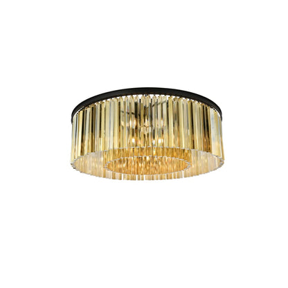 Elegant Lighting Sydney 10 Light 44" Wide Flush Mount Drum Ceiling Fixture with Golden Teak Royal Cut Crystals