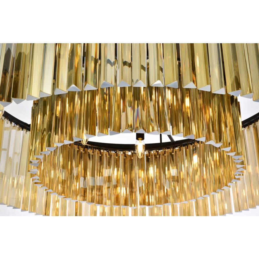 Elegant Lighting Sydney 10 Light 44" Wide Flush Mount Drum Ceiling Fixture with Golden Teak Royal Cut Crystals