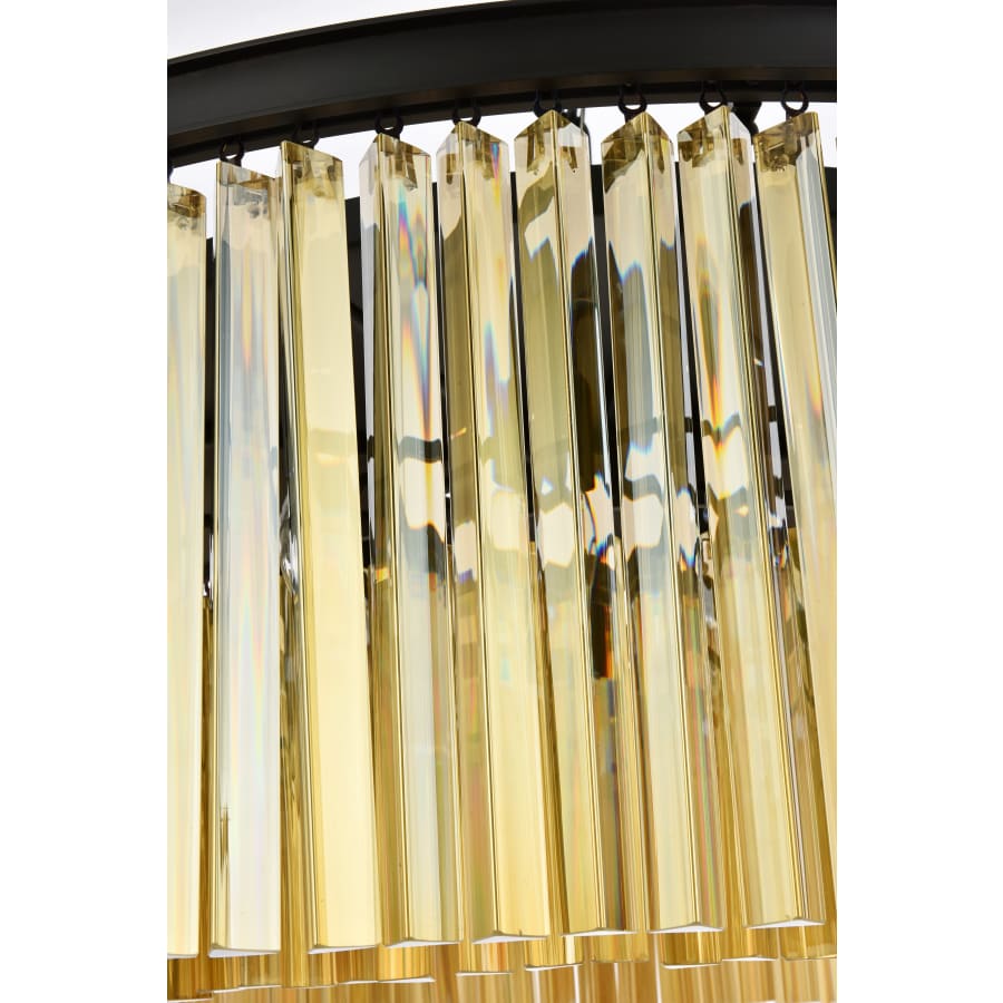 Elegant Lighting Sydney 10 Light 44" Wide Flush Mount Drum Ceiling Fixture with Golden Teak Royal Cut Crystals