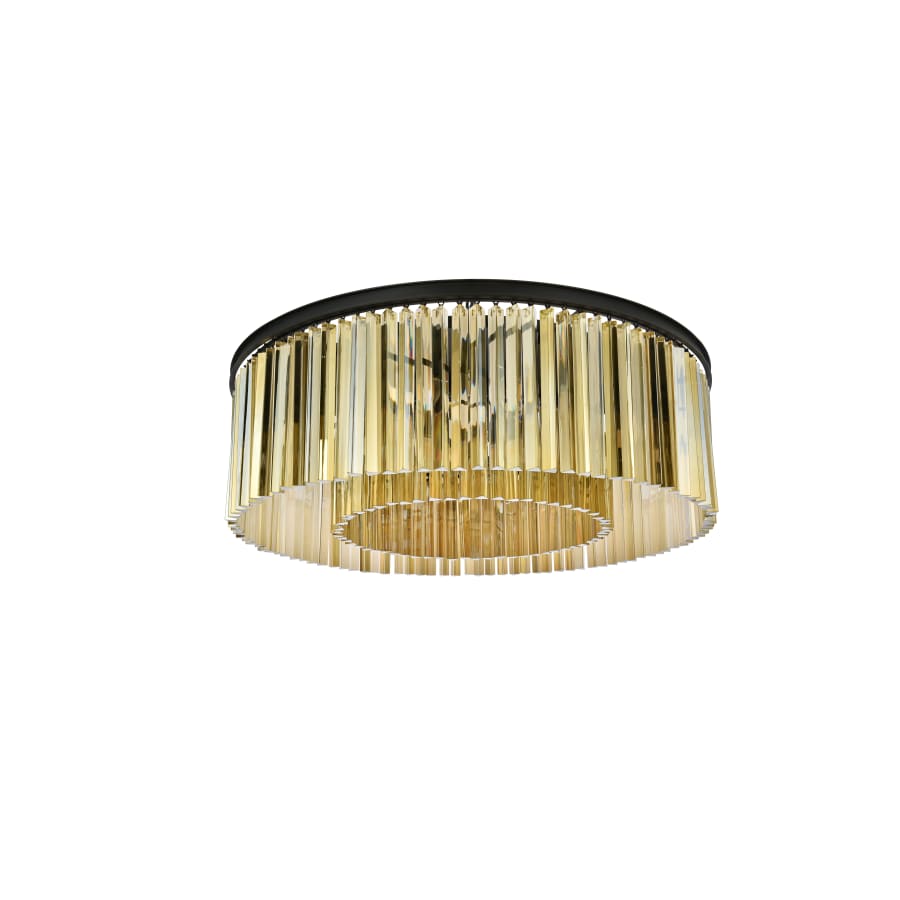 Elegant Lighting Sydney 10 Light 44" Wide Flush Mount Drum Ceiling Fixture with Golden Teak Royal Cut Crystals