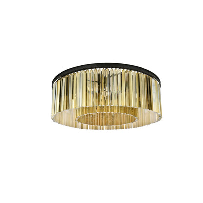 Elegant Lighting Sydney 10 Light 44" Wide Flush Mount Drum Ceiling Fixture with Golden Teak Royal Cut Crystals