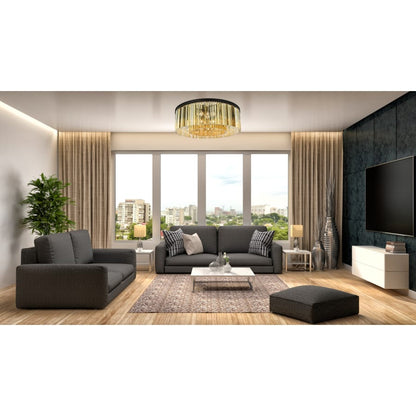 Elegant Lighting Sydney 10 Light 44" Wide Flush Mount Drum Ceiling Fixture with Golden Teak Royal Cut Crystals
