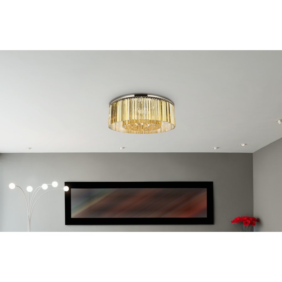 Elegant Lighting Sydney 10 Light 44" Wide Flush Mount Drum Ceiling Fixture with Golden Teak Royal Cut Crystals