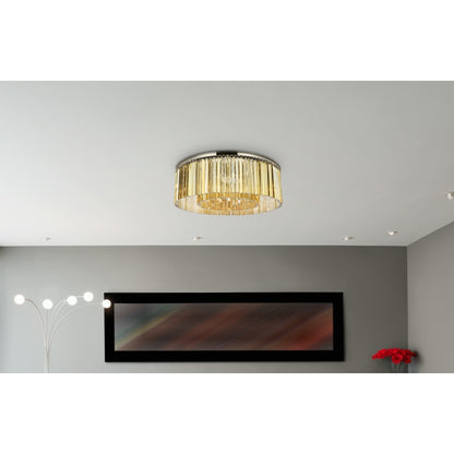 Elegant Lighting Sydney 10 Light 44" Wide Flush Mount Drum Ceiling Fixture with Golden Teak Royal Cut Crystals