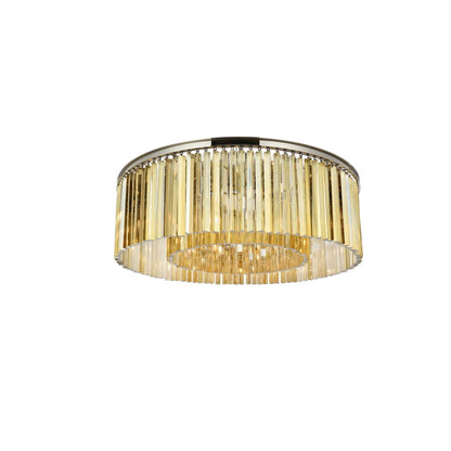 Elegant Lighting Sydney 10 Light 44" Wide Flush Mount Drum Ceiling Fixture with Golden Teak Royal Cut Crystals