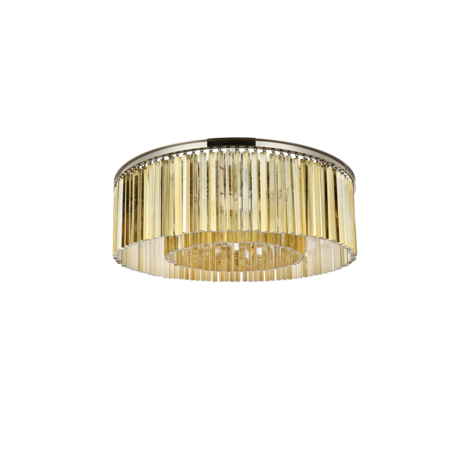 Elegant Lighting Sydney 10 Light 44" Wide Flush Mount Drum Ceiling Fixture with Golden Teak Royal Cut Crystals