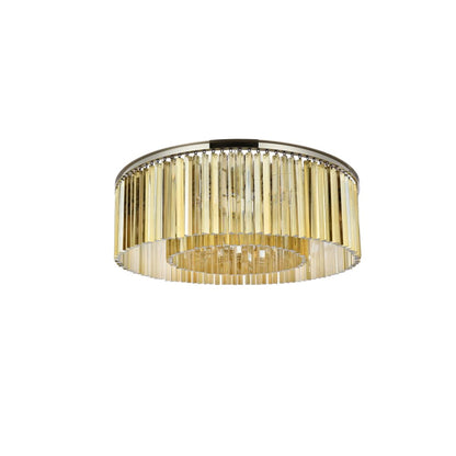 Elegant Lighting Sydney 10 Light 44" Wide Flush Mount Drum Ceiling Fixture with Golden Teak Royal Cut Crystals