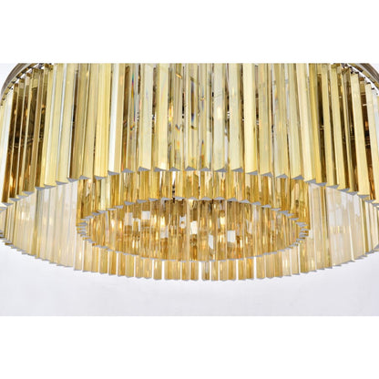 Elegant Lighting Sydney 10 Light 44" Wide Flush Mount Drum Ceiling Fixture with Golden Teak Royal Cut Crystals