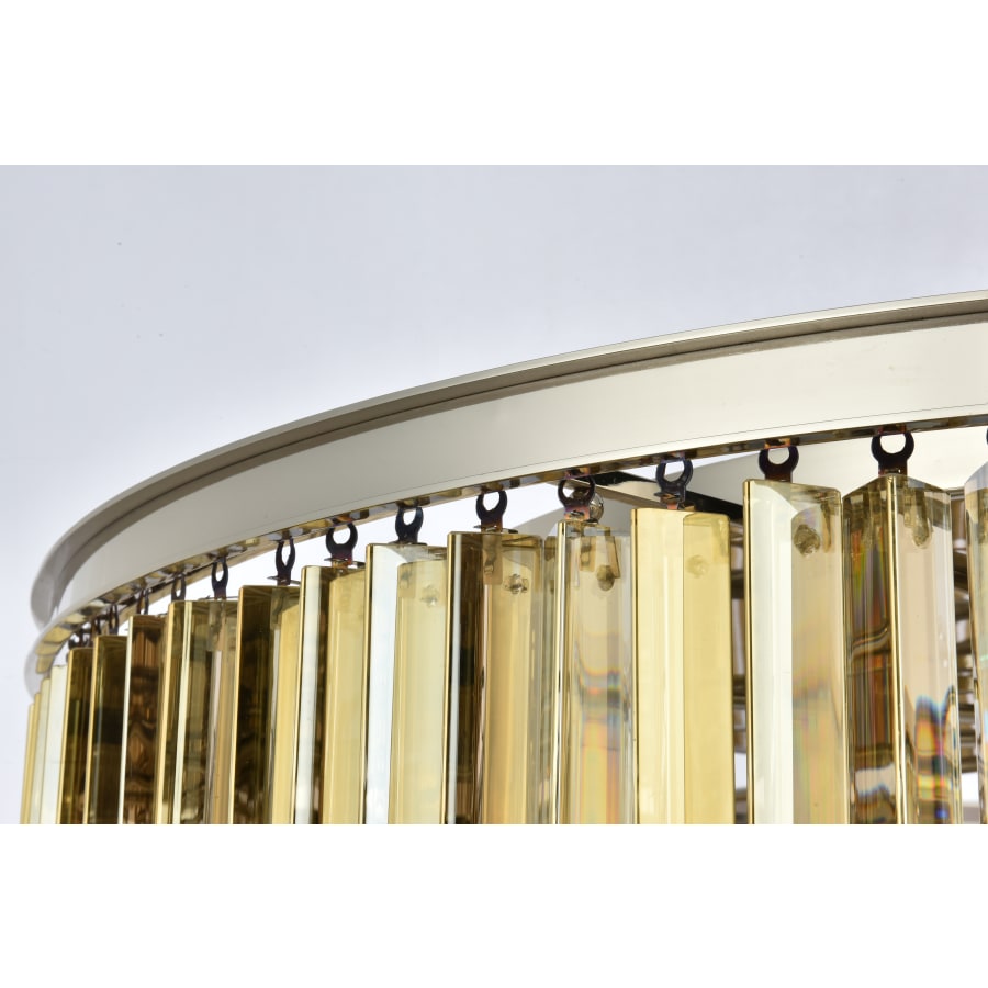 Elegant Lighting Sydney 10 Light 44" Wide Flush Mount Drum Ceiling Fixture with Golden Teak Royal Cut Crystals