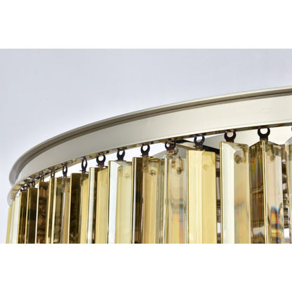 Elegant Lighting Sydney 10 Light 44" Wide Flush Mount Drum Ceiling Fixture with Golden Teak Royal Cut Crystals