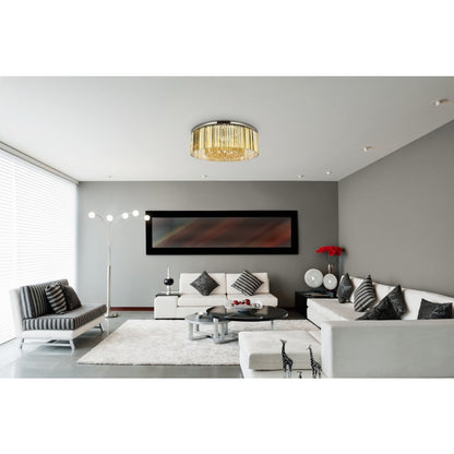 Elegant Lighting Sydney 10 Light 44" Wide Flush Mount Drum Ceiling Fixture with Golden Teak Royal Cut Crystals