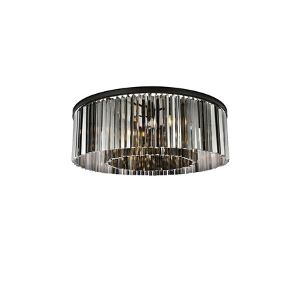 Elegant Lighting Sydney 10 Light 44" Wide Flush Mount Drum Ceiling Fixture with Silver Shade Royal Cut Crystals