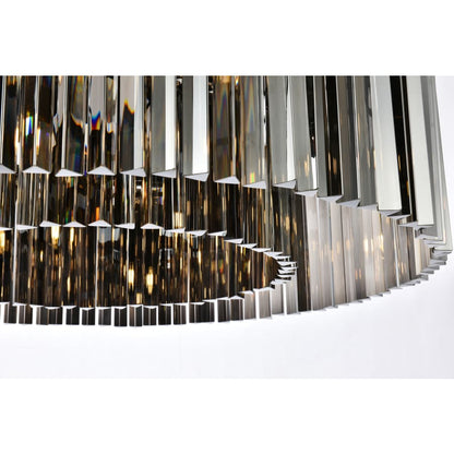 Elegant Lighting Sydney 10 Light 44" Wide Flush Mount Drum Ceiling Fixture with Silver Shade Royal Cut Crystals