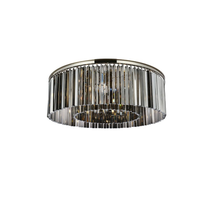 Elegant Lighting Sydney 10 Light 44" Wide Flush Mount Drum Ceiling Fixture with Silver Shade Royal Cut Crystals