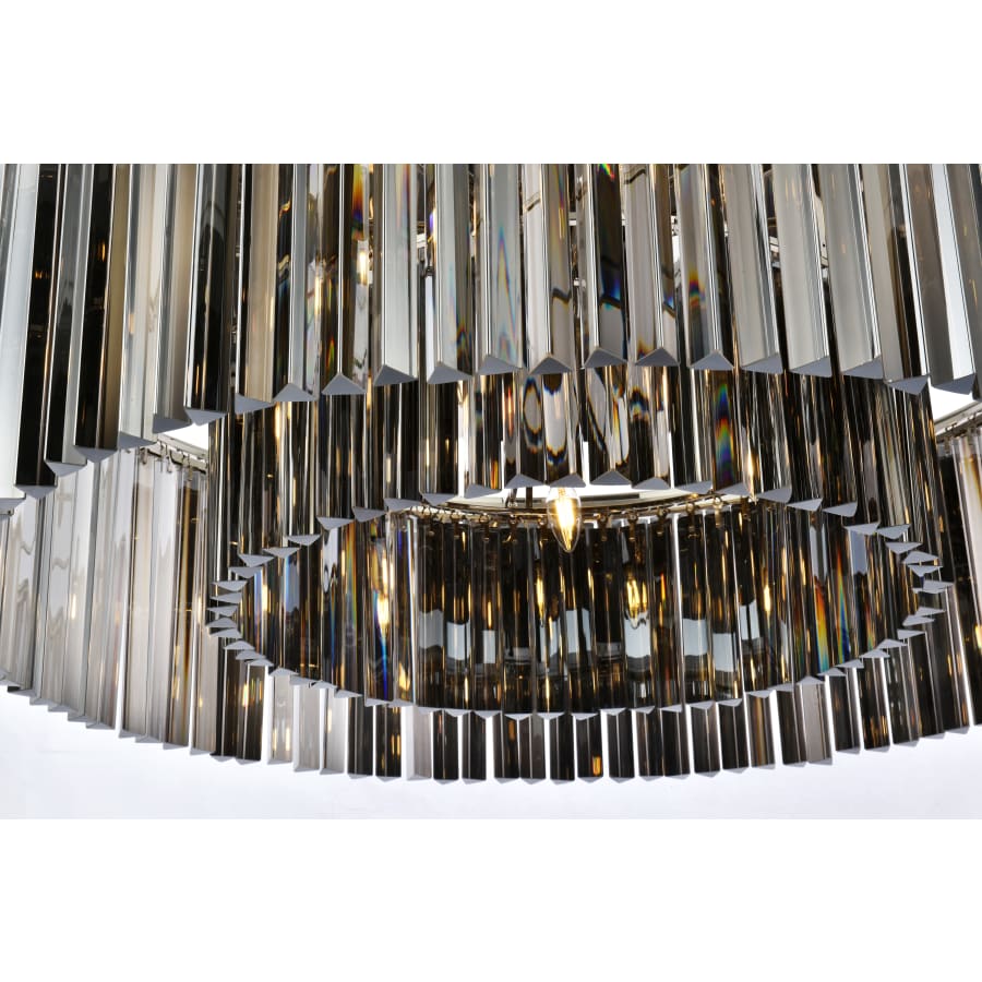 Elegant Lighting Sydney 10 Light 44" Wide Flush Mount Drum Ceiling Fixture with Silver Shade Royal Cut Crystals