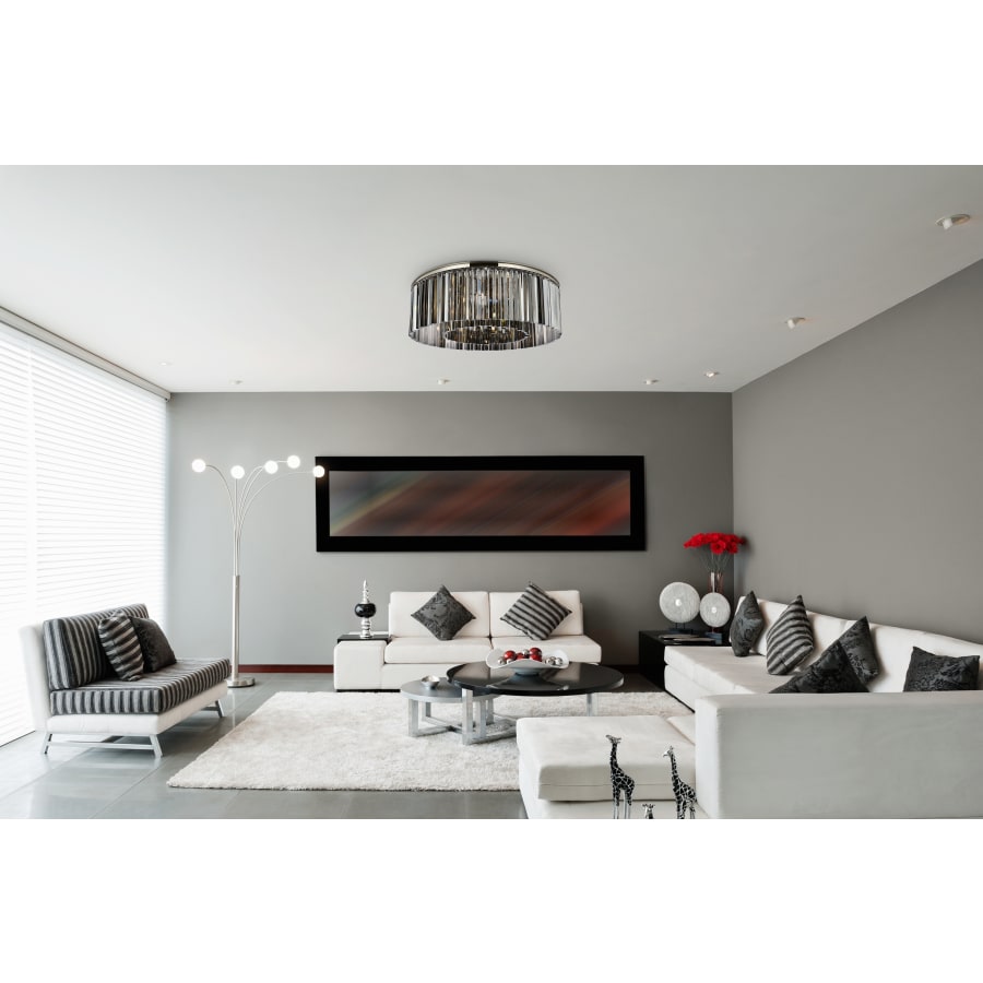 Elegant Lighting Sydney 10 Light 44" Wide Flush Mount Drum Ceiling Fixture with Silver Shade Royal Cut Crystals