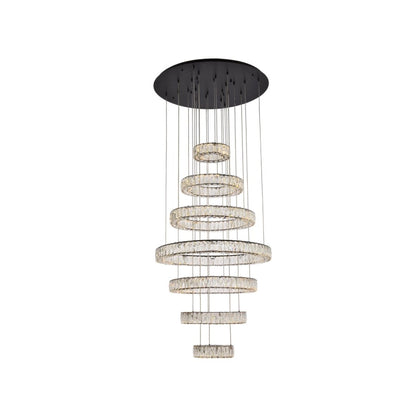 Elegant Lighting Monroe 7 Light 34" Wide LED Crystal Ring Chandelier with Clear Royal Cut Crystals