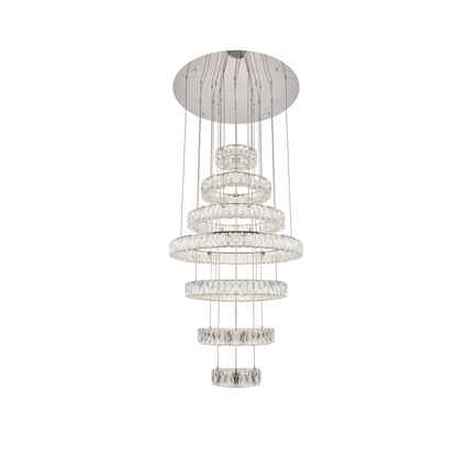 Elegant Lighting Monroe 7 Light 34" Wide LED Crystal Ring Chandelier with Clear Royal Cut Crystals