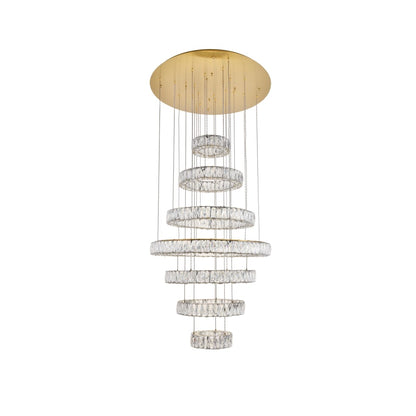 Elegant Lighting Monroe 7 Light 34" Wide LED Crystal Ring Chandelier with Clear Royal Cut Crystals