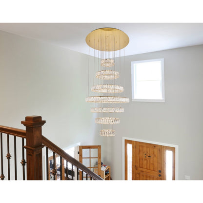 Elegant Lighting Monroe 7 Light 34" Wide LED Crystal Ring Chandelier with Clear Royal Cut Crystals