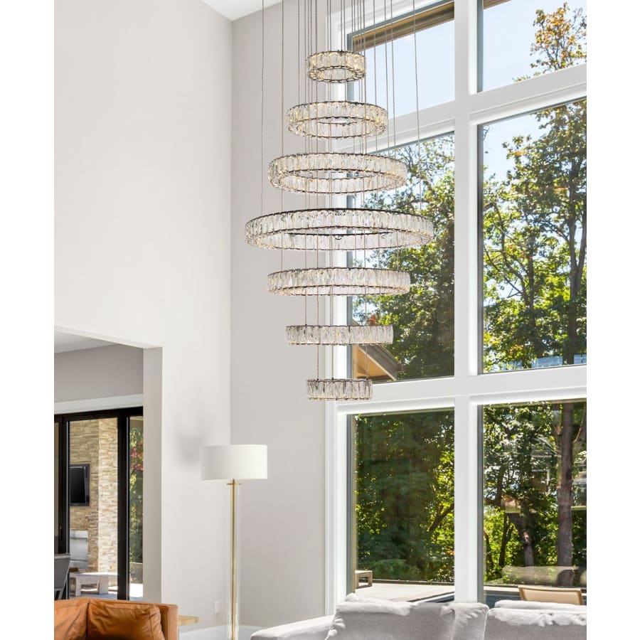 Elegant Lighting Monroe 7 Light 34" Wide LED Crystal Ring Chandelier with Clear Royal Cut Crystals