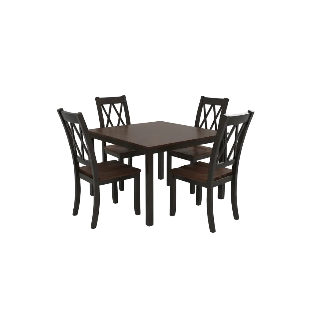 espresso and black kitchen table set arranged inside apartment dining and living area