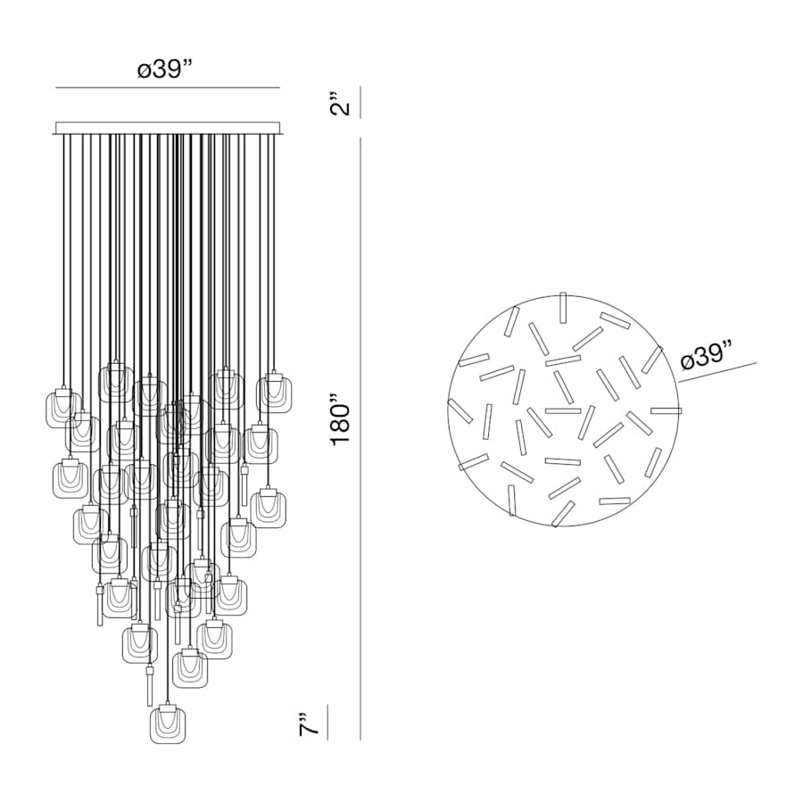 Eurofase Lighting Paget 39" Wide 3000K LED Round 31-Light Pendant Light with Piastra Glass Shades