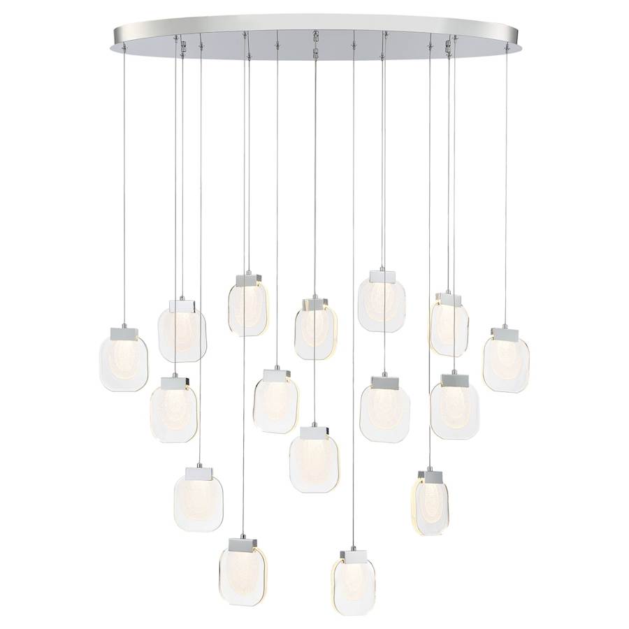 Eurofase Lighting Paget 44" Wide 3000K LED Linear 16 Pendant Light with Piastra Glass Shades