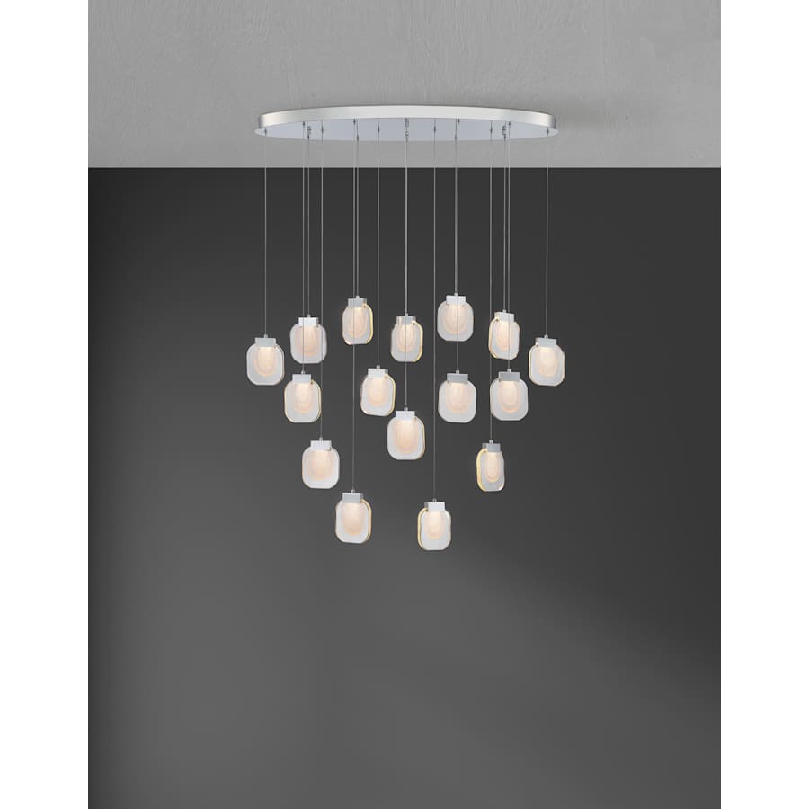 Eurofase Lighting Paget 44" Wide 3000K LED Linear 16 Pendant Light with Piastra Glass Shades