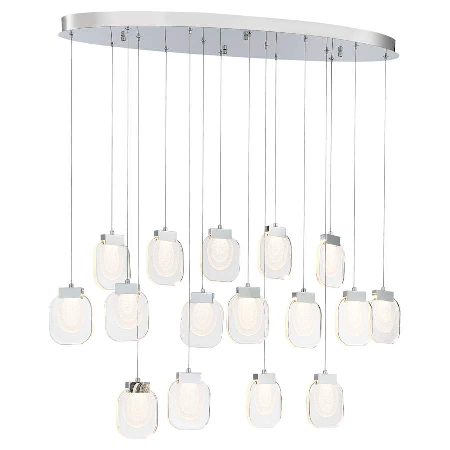Eurofase Lighting Paget 44" Wide 3000K LED Linear 16 Pendant Light with Piastra Glass Shades