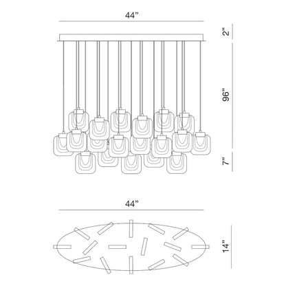Eurofase Lighting Paget 44" Wide 3000K LED Linear 16 Pendant Light with Piastra Glass Shades