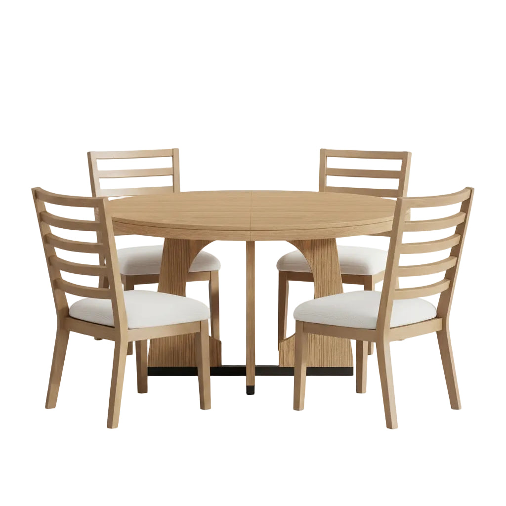 extendable round dining table featuring removable middle leaf for flexible seating arrangements