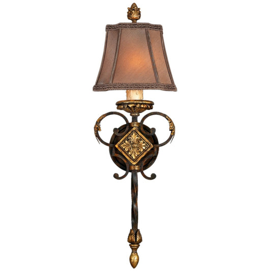 Fine Art Handcrafted Lighting Castile Single-Light Wall Sconce with Hand-Sewn Silk Shade and Braided Shade Trim