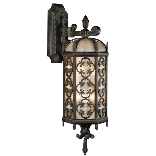 Fine Art Handcrafted Lighting Costa del Sol Three-Light Outdoor Wall Sconce with Quatrefoil Details and Subtle Iridescent Textured Glass Shade