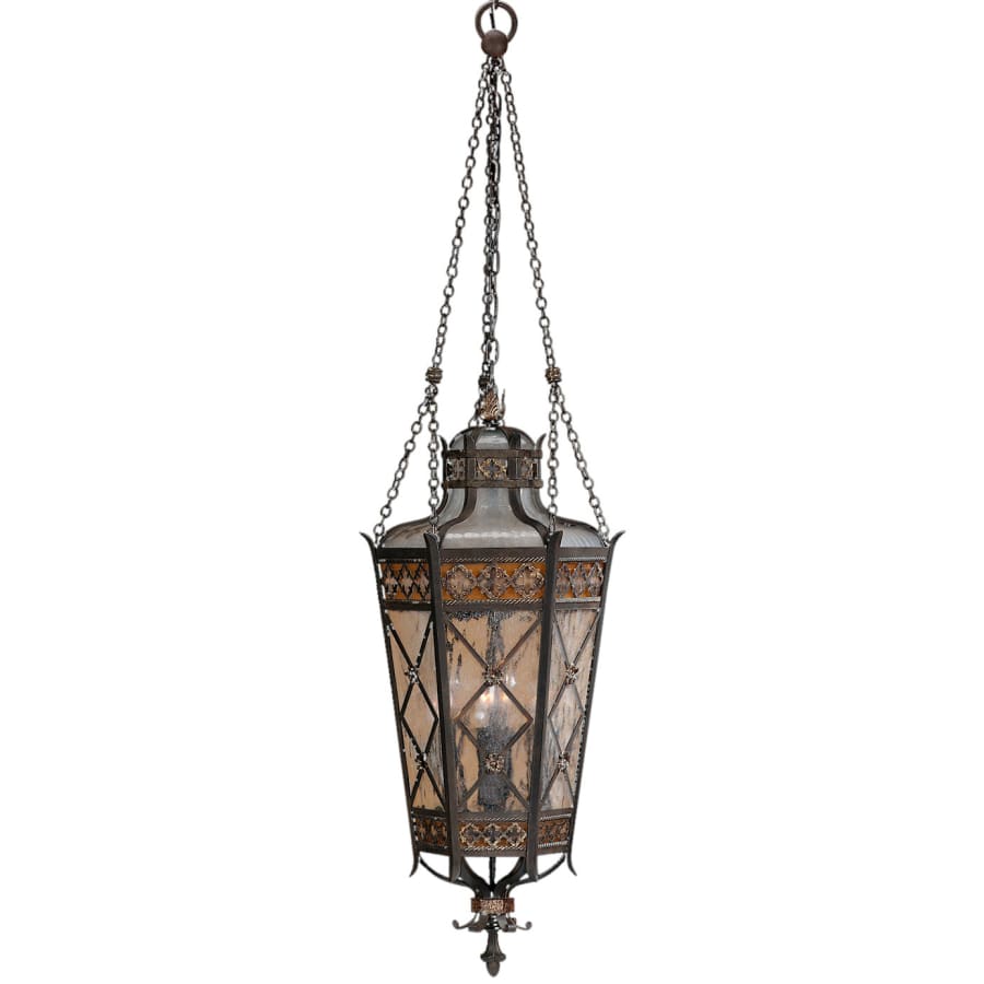 Fine Art Handcrafted Lighting Chateau Outdoor Four-Light Outdoor Pendant with Gold Accents and Antiqued Glass