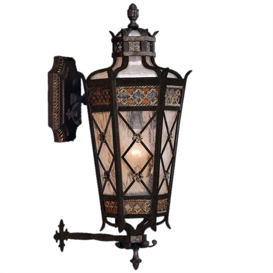 Fine Art Handcrafted Lighting Chateau Outdoor Single-Light Outdoor Wall Sconce with Gold Accents and Antiqued Glass
