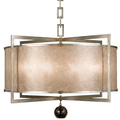 Fine Art Handcrafted Lighting Singapore Moderne Silver 40" Diameter Eight-Light Drum Pendant with Mica Diffuser Panels