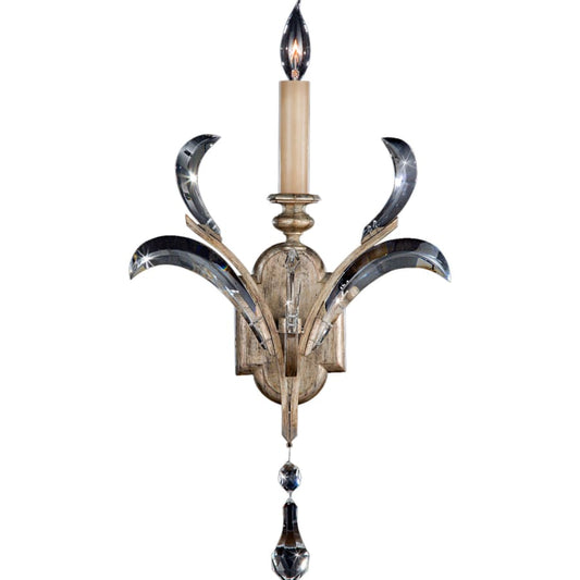 Fine Art Handcrafted Lighting Beveled Arcs Single-Light Beveled Crystal Wall Sconce with Laminated Silk Shantung Shade