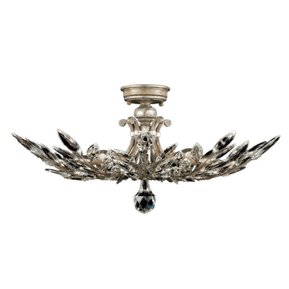 Fine Art Handcrafted Lighting Crystal Laurel 29" Diameter Five-Light Semi-Flush Mount Ceiling Fixture with Bold-Cut Stylized Crystal Leaves