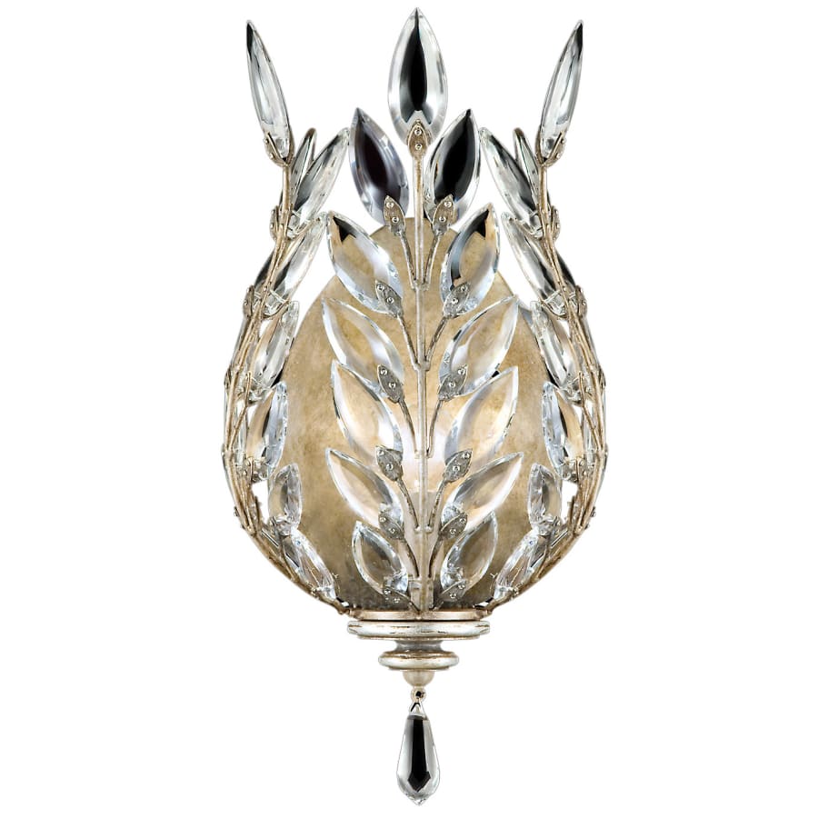 Fine Art Handcrafted Lighting Crystal Laurel Single-Light Wall Sconce with Bold-Cut Stylized Crystal Leaves